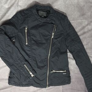 Maison Scotch Black Cotton Biker Moto Jacket Womens Size 1 EUC Zippers Pockets